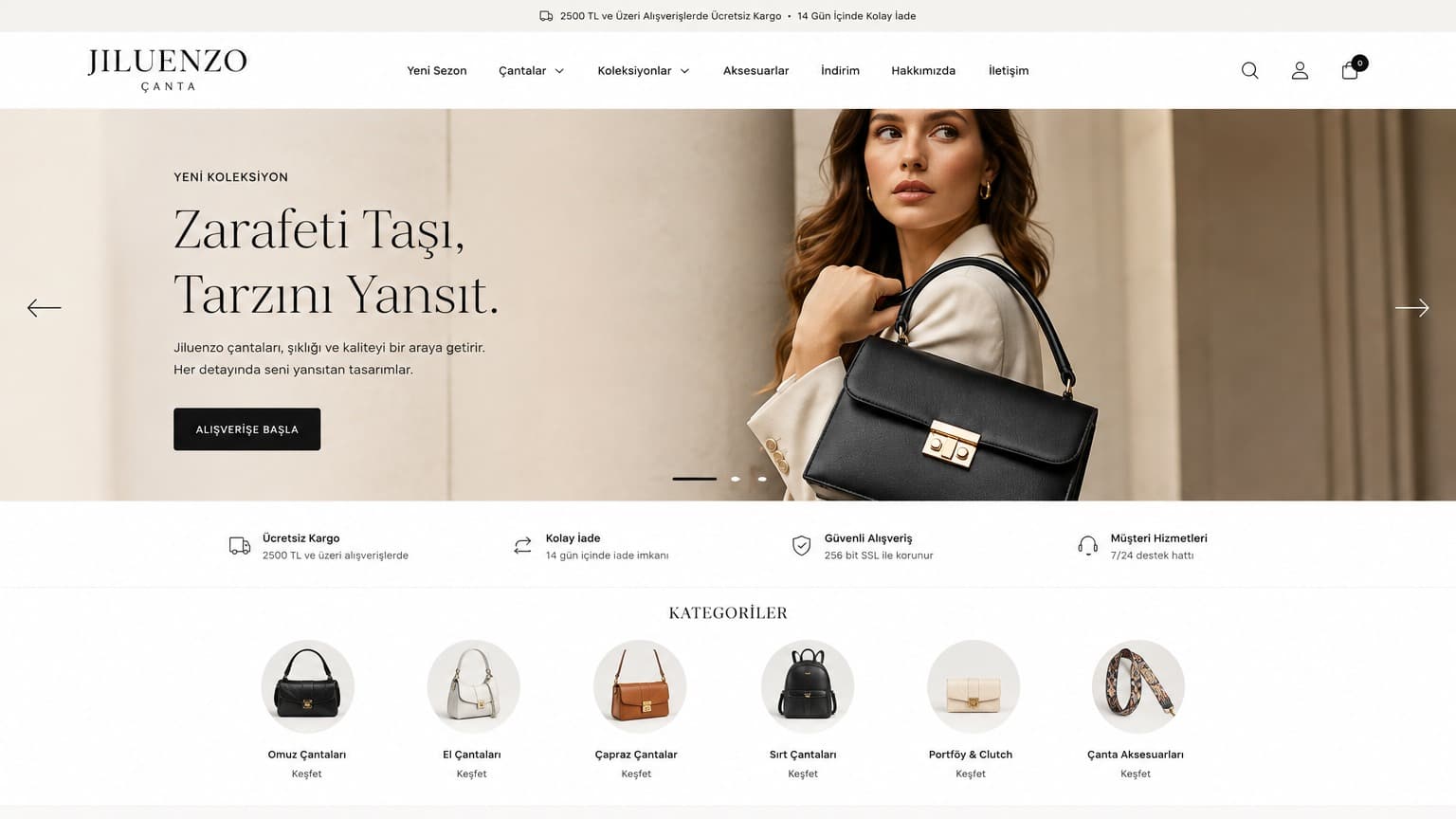 Jiluenzo Çanta: Modern ve Şık E-Ticaret Yazılım Çözümü